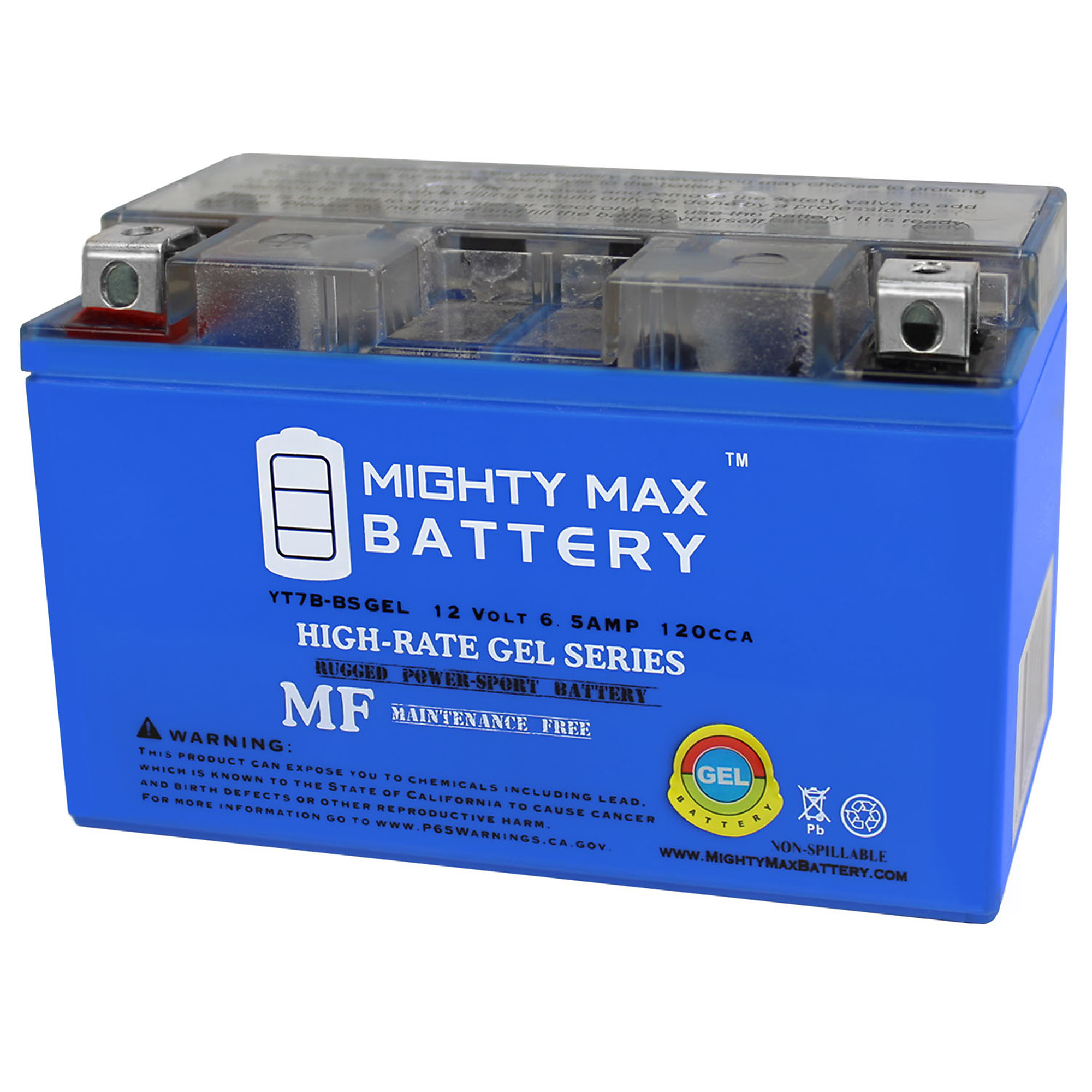 Mighty Max 12V Gel Motorcycle Battery — 6.5Ah, 110 CCA, Maintenance-Free, Model# MAX3934792
